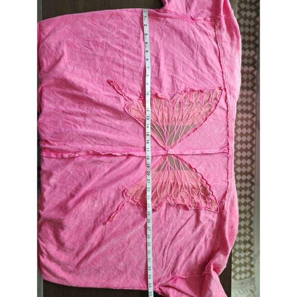 J.Her Mineral Wash Butterfly Hoodie Open Front Oversized Shacket Pink Size 3XL - Picture 9 of 10